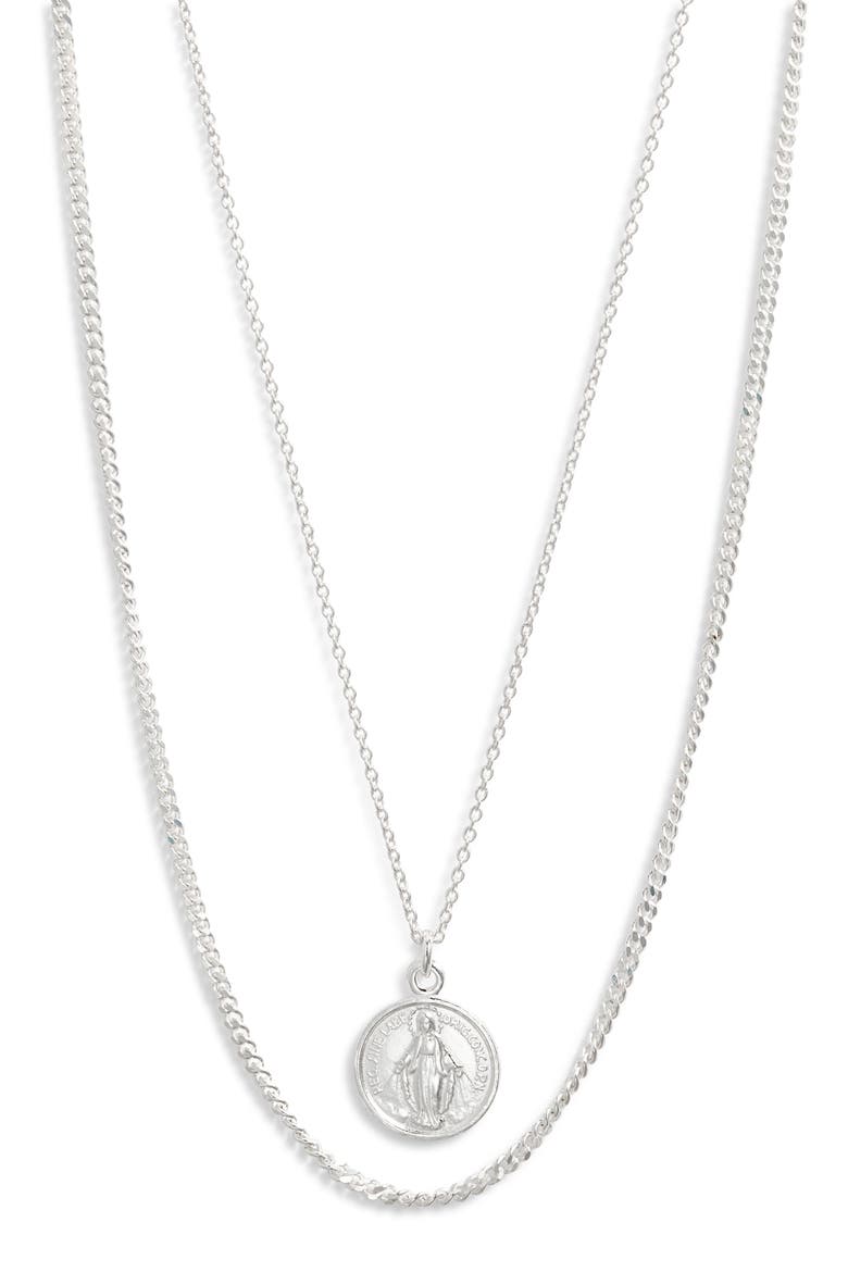 Virgin Mary Layered Pendant Necklace, Main, color, SILVER