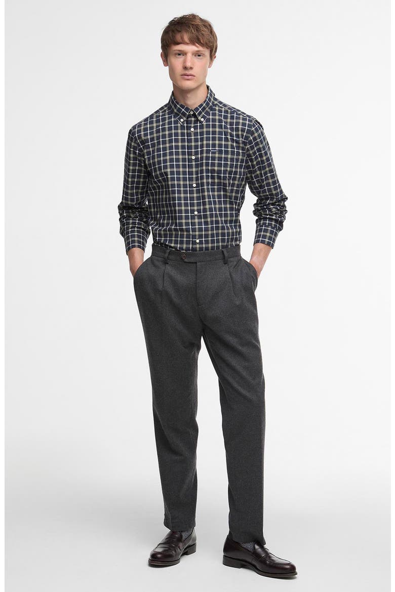 Bramham Tailored Fit Plaid Cotton Button-Down Shirt, Alternate, color, NAVY