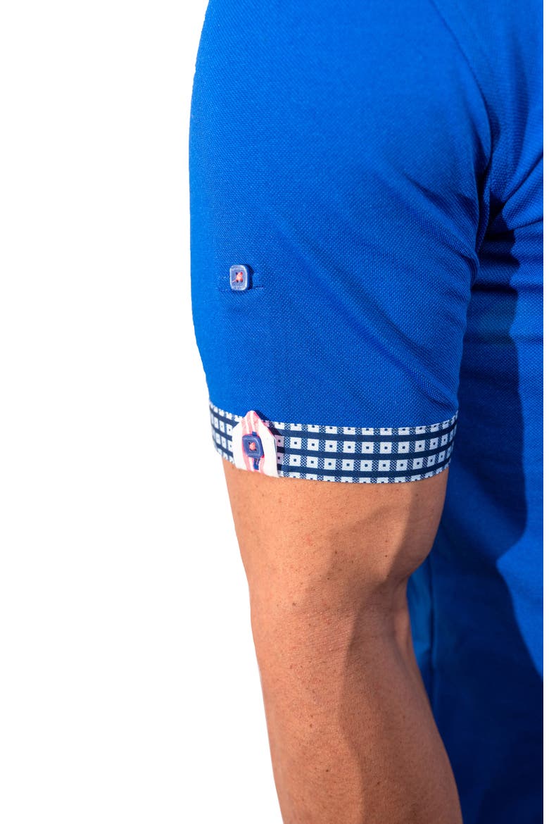 Mozartsolidstripe Blue Button-Down Piqué Polo, Alternate, color, BLUE