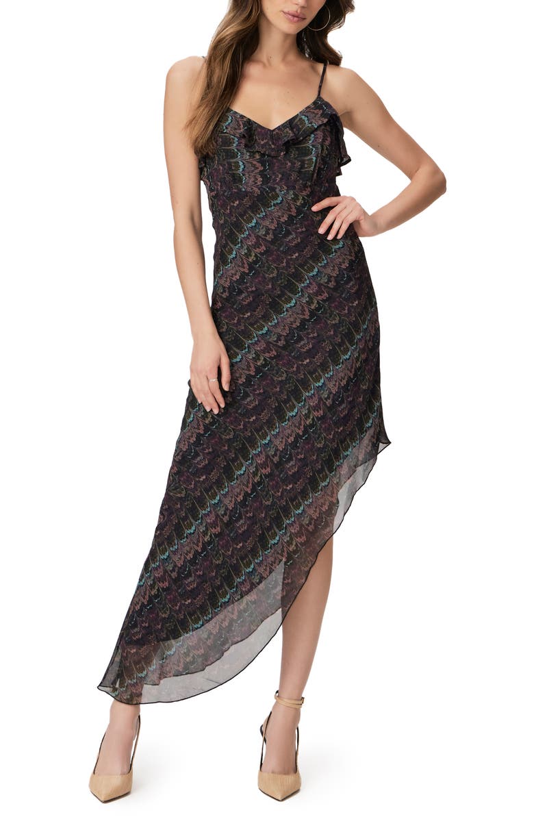 PAIGE Lilian Ruffle Sleeveless Asymmetric Silk Maxi Dress, Main, color,