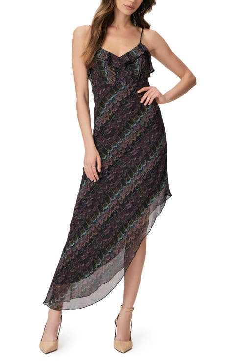 Lilian Ruffle Sleeveless Asymmetric Silk Maxi Dress