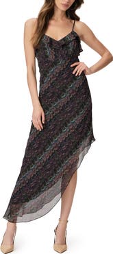 PAIGE Lilian Ruffle Sleeveless Asymmetric Silk Maxi Dress