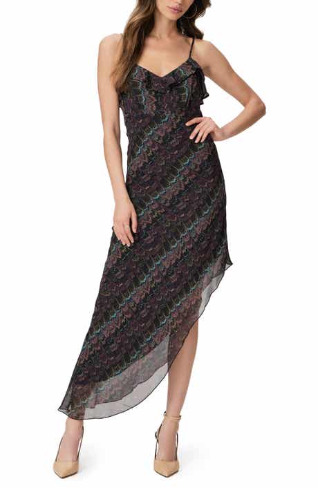 PAIGE Lilian Ruffle Sleeveless Asymmetric Silk Maxi Dress