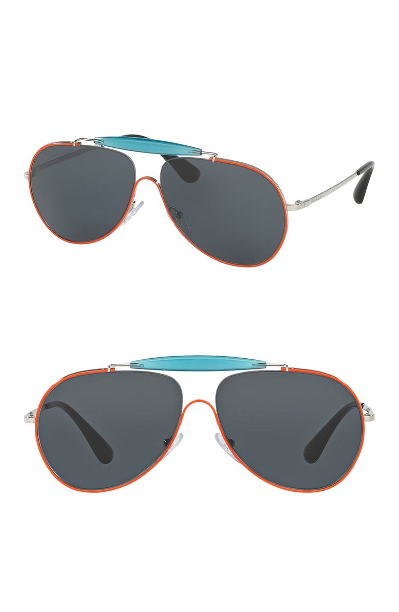 Prada 59mm Pilot Sunglasses, Main, color, Orange