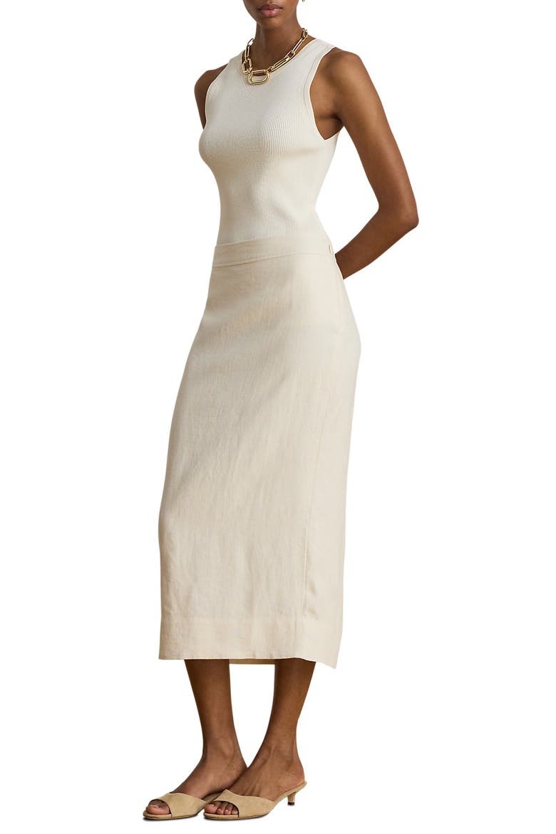 Classic Linen Midi Pencil Skirt, Main, color, MASCARPONE CREAM