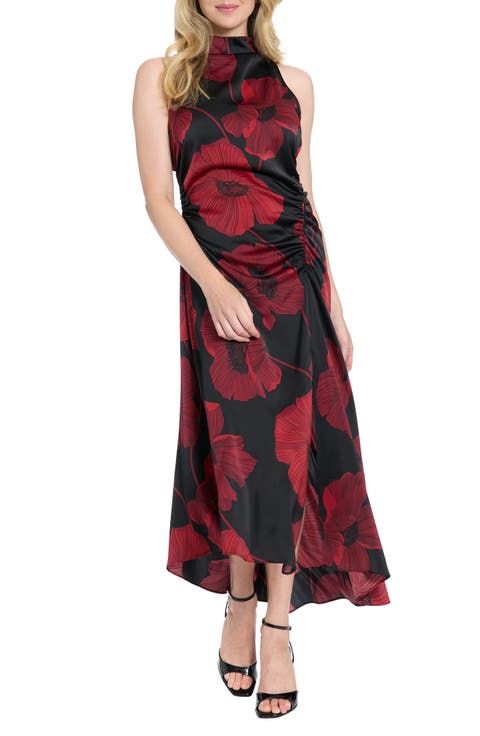 Mock Neck Ruched Asymmetric Dress