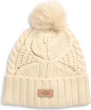 UGG® Faux Fur Pompom Cable Knit Beanie