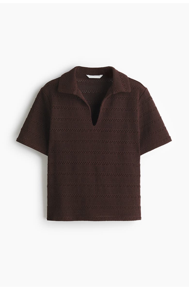 H&M Crochet-look Polo Shirt, Alternate, color, Dark Brown