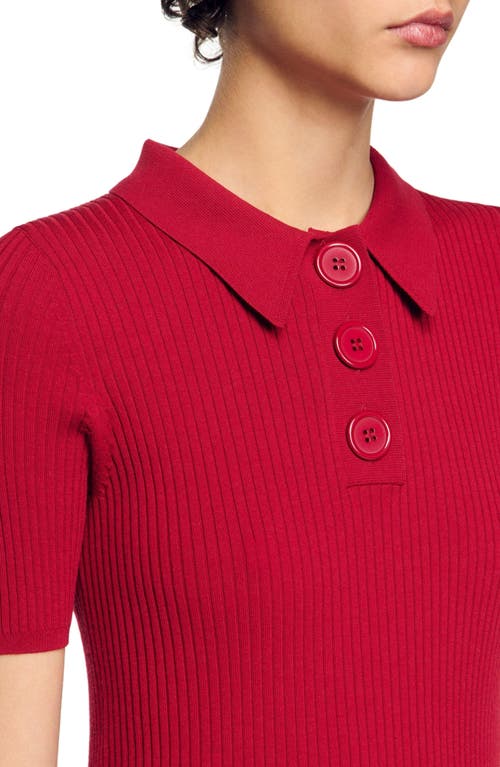 Sandro Rib Knit Polo Shirt In Cherry