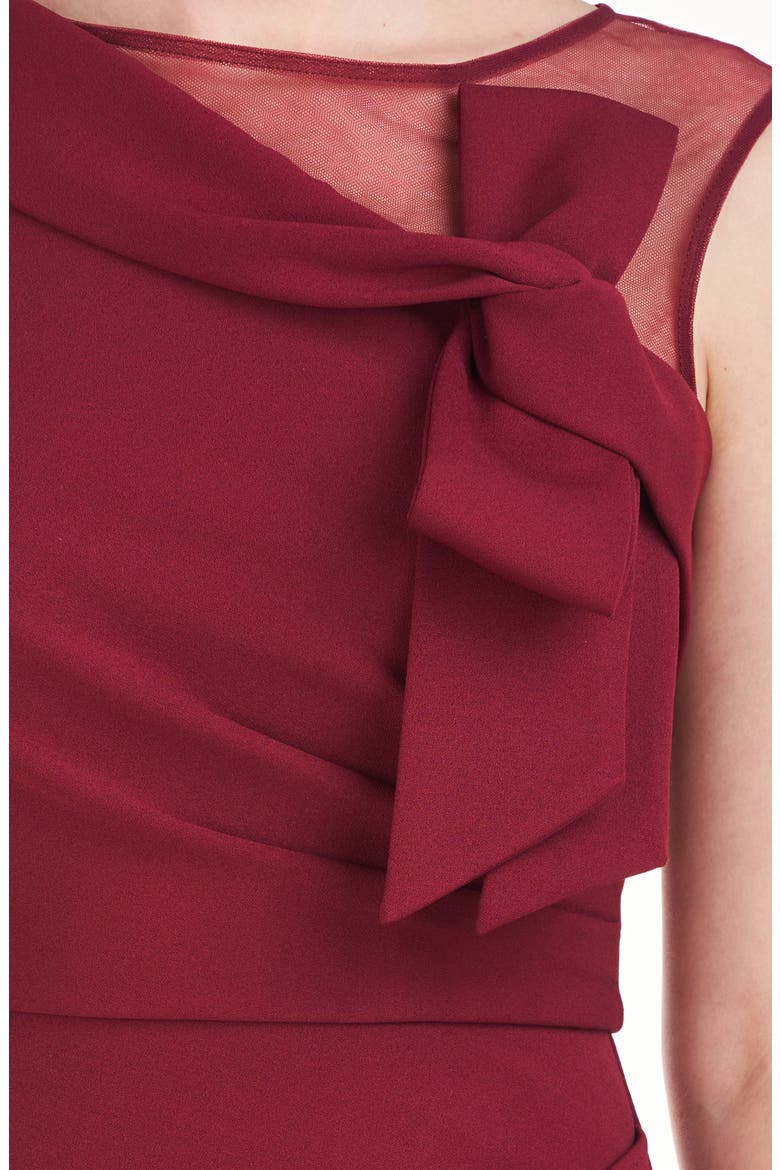 Kirsten Bow Neckline Crepe Column Gown, Alternate, color, DEEP RED