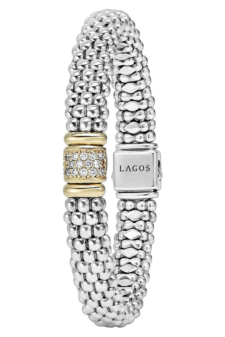 Diamond & Caviar Station Bracelet, Alternate, color, STERLING SILVER/ GOLD