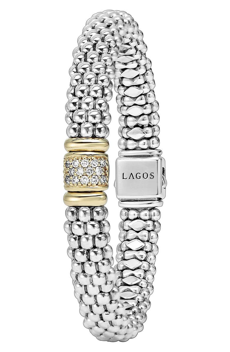LAGOS Diamond & Caviar Station Bracelet, Alternate, color, Sterling Silver/ Gold