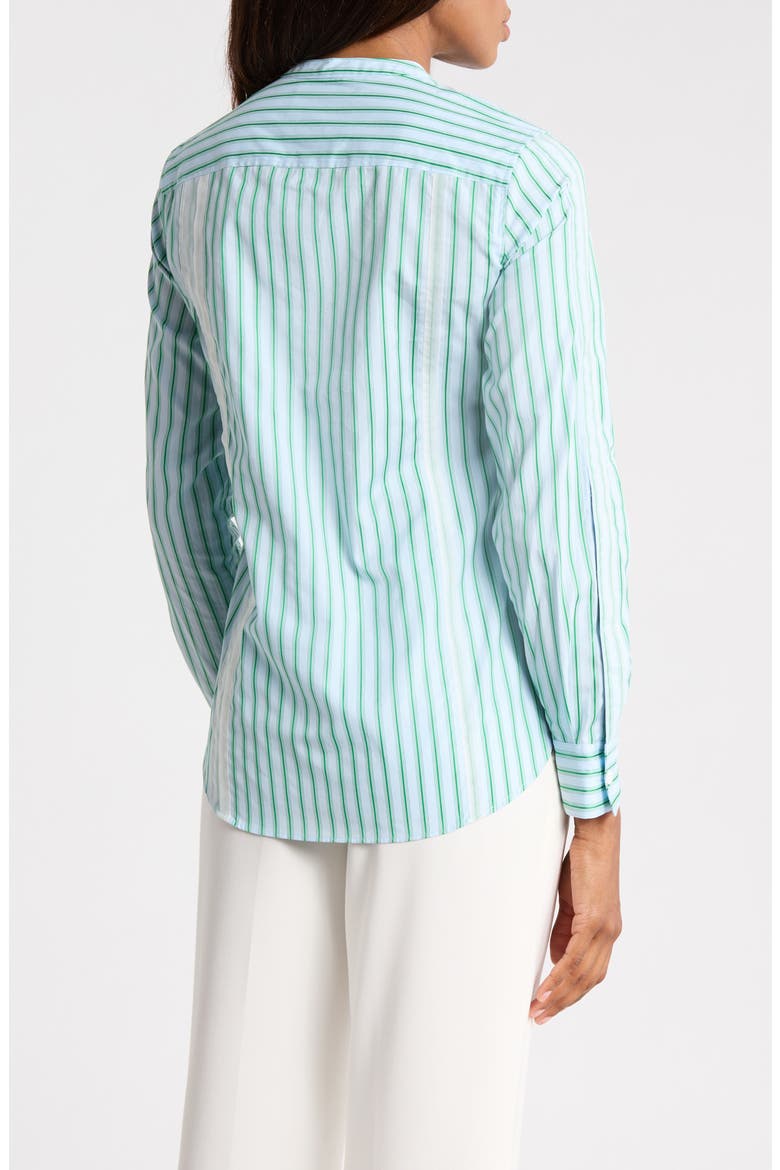 Striped Cotton Band Collar Shirt, Alternate, color, ICE BLUE-GREEN STRIPE