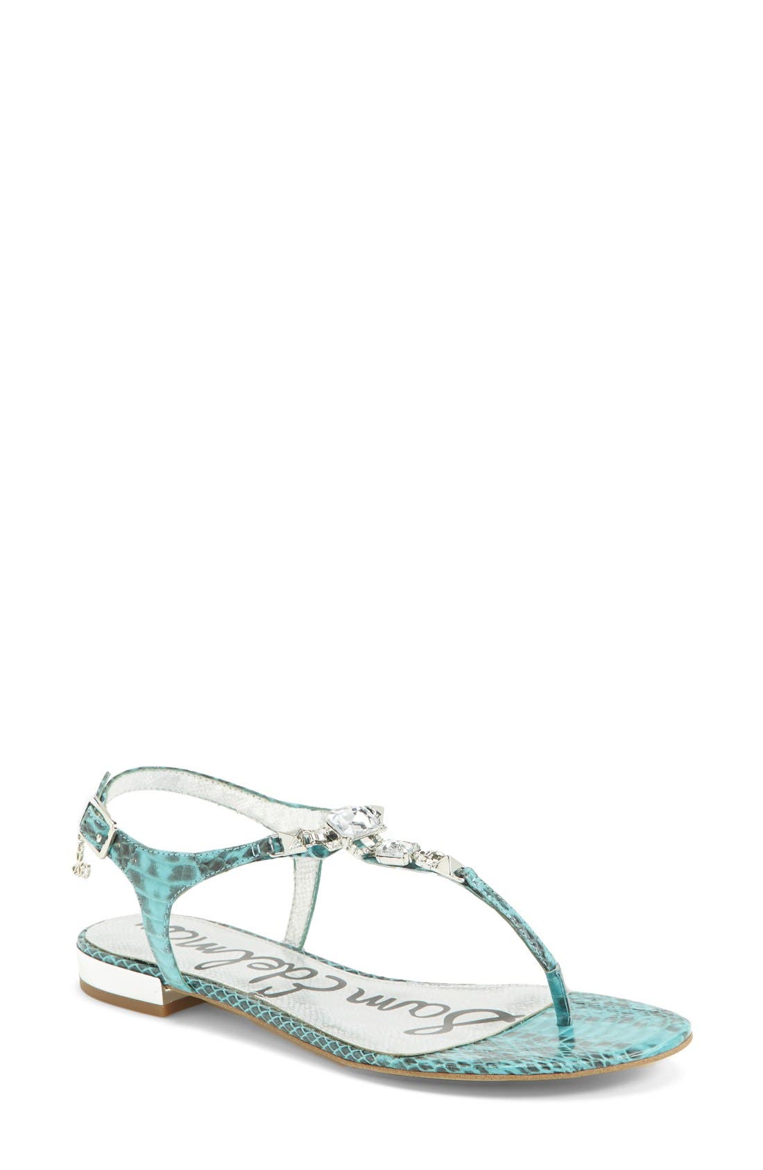 'Dawn' Embellished Leather Sandal, Main, color, TURQUOISE TIME