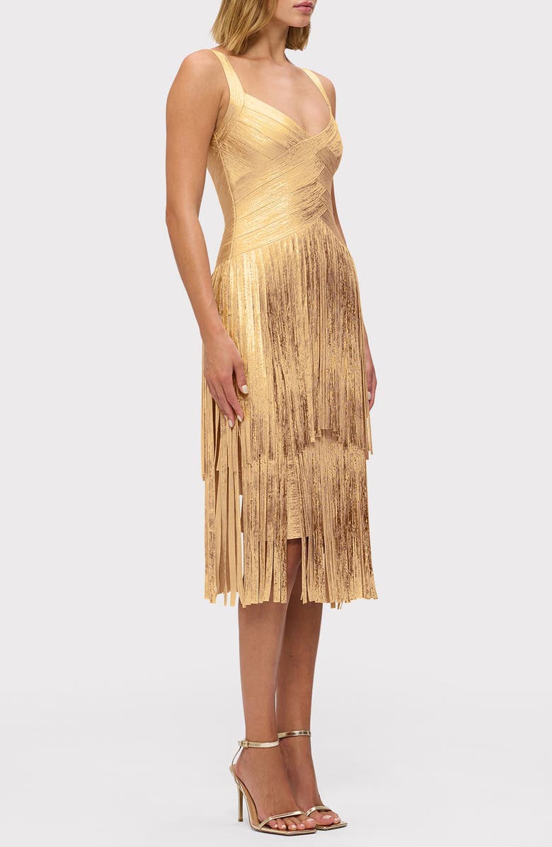 Herve Leger The Metallic Mischa Fringe Dress, Alternate, color, Gold Foil