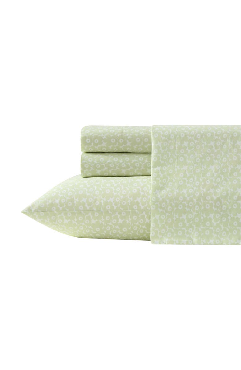 Marimekko Pikkuinen Unikko Cotton Sheet Set, Alternate, color, Light Green