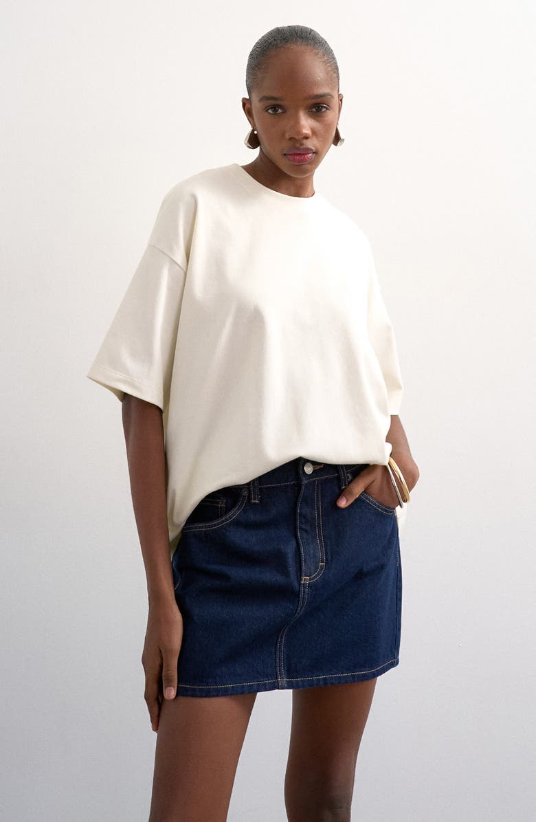 Topshop Plemet Cotton Denim Miniskirt, Alternate, color, Mblue