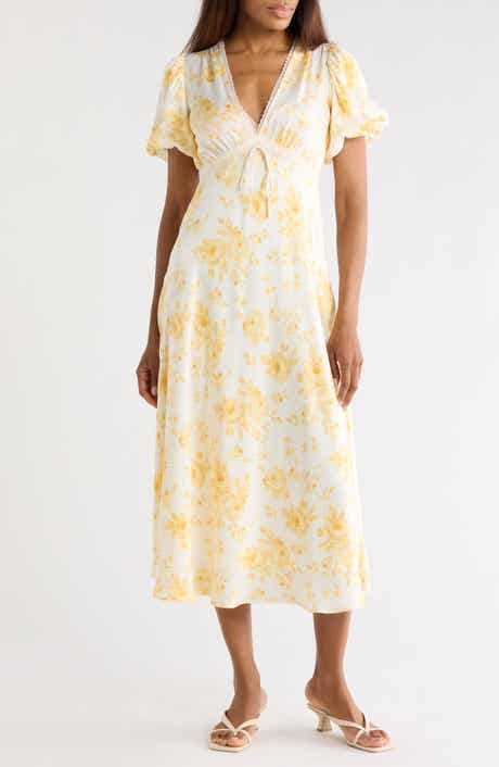 WAYF Puff Sleeve Midi Dress
