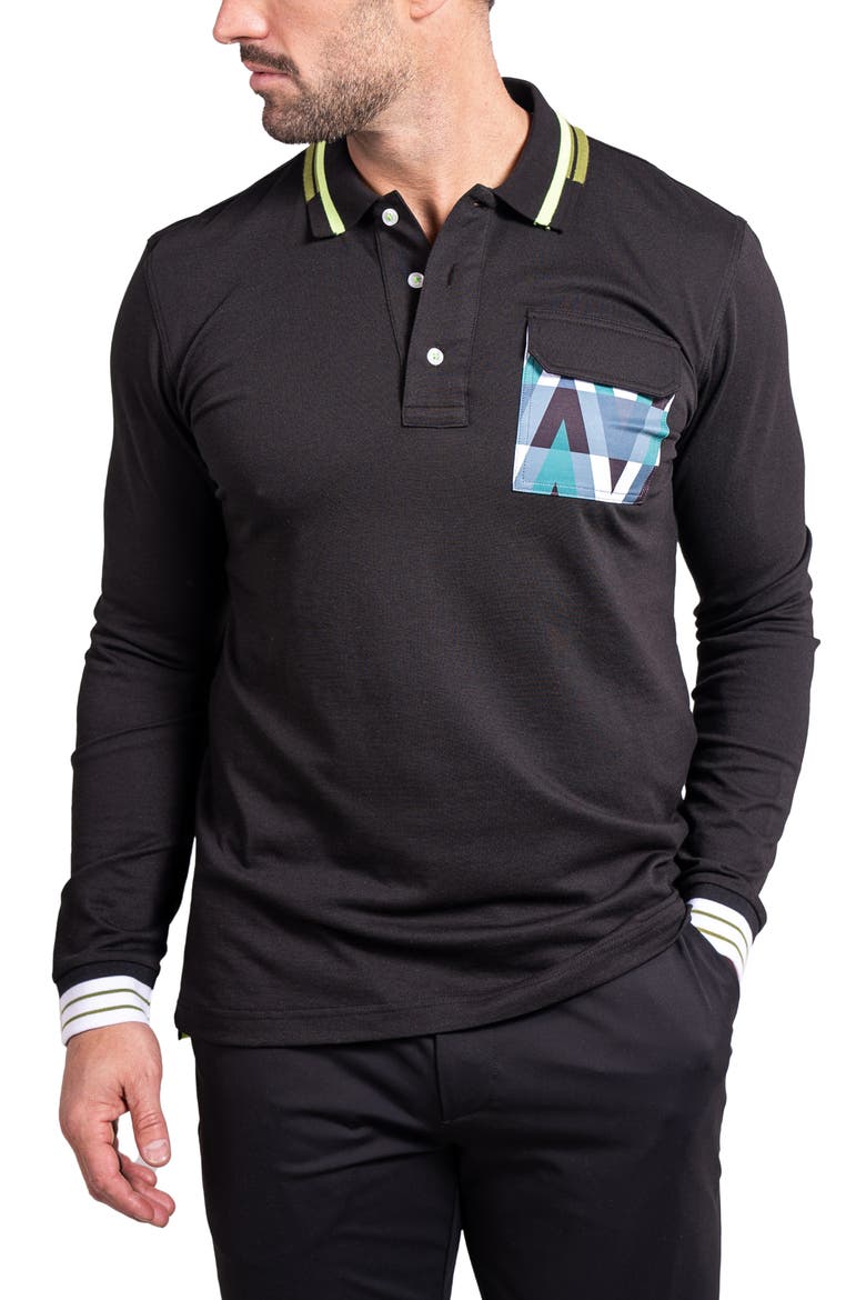 Ascension 0084 Tipped Long Sleeve Polo, Alternate, color, BLACK