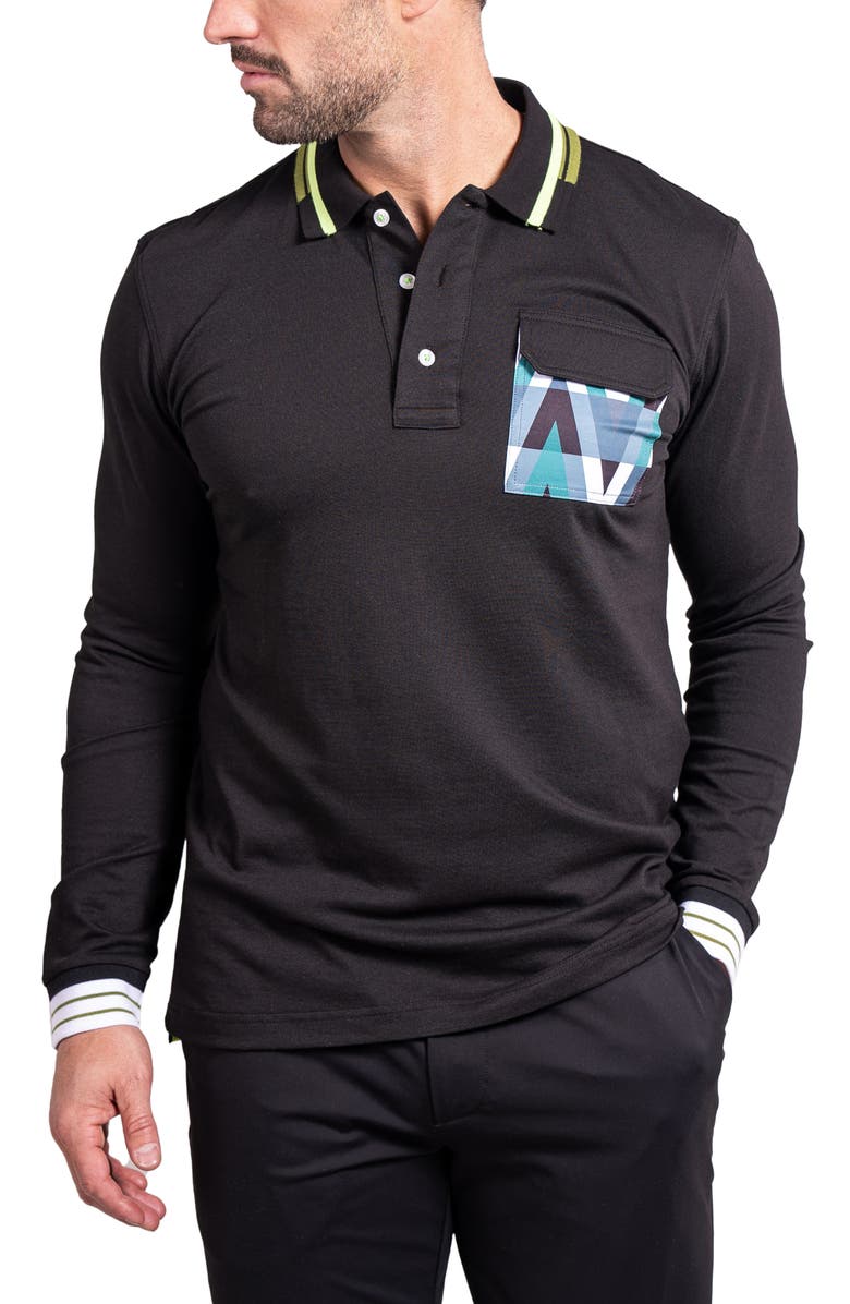 Maceoo Ascension 0084 Tipped Long Sleeve Polo, Alternate, color, Black