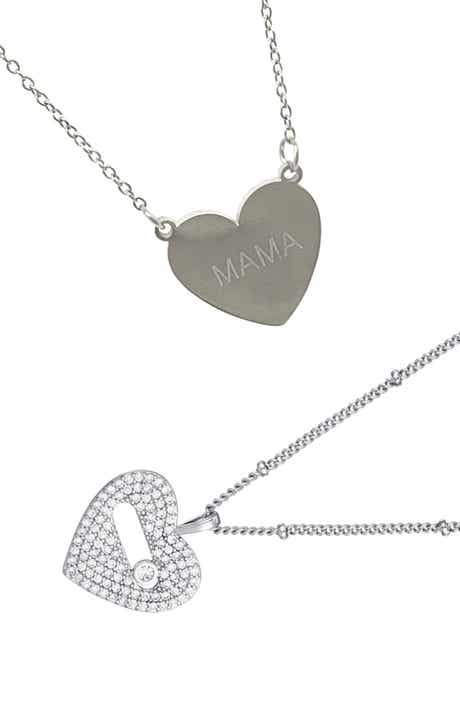 Adornia Set of 2 Mama & Pavé Heart Pendant Necklaces
