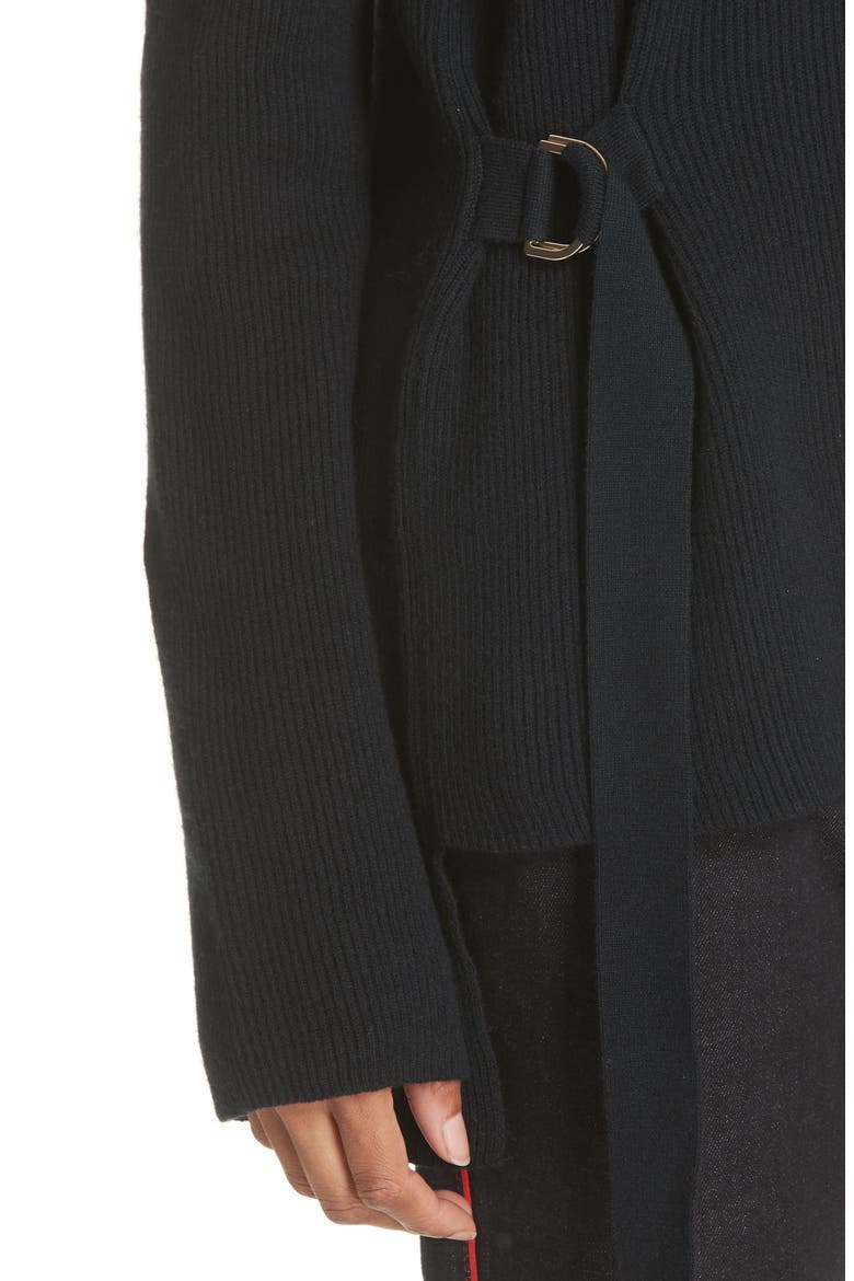 Side Buckle Rib Knit Sweater, Alternate, color, BLACK