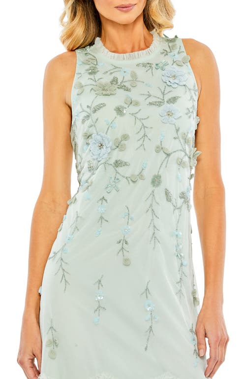 Mac Duggal Floral Embellished Ruffle Tiered High Neck Dress In Blue