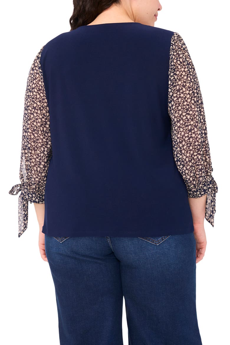 Floral Sleeve Mixed Media Top, Alternate, color, CLASSIC NAVY