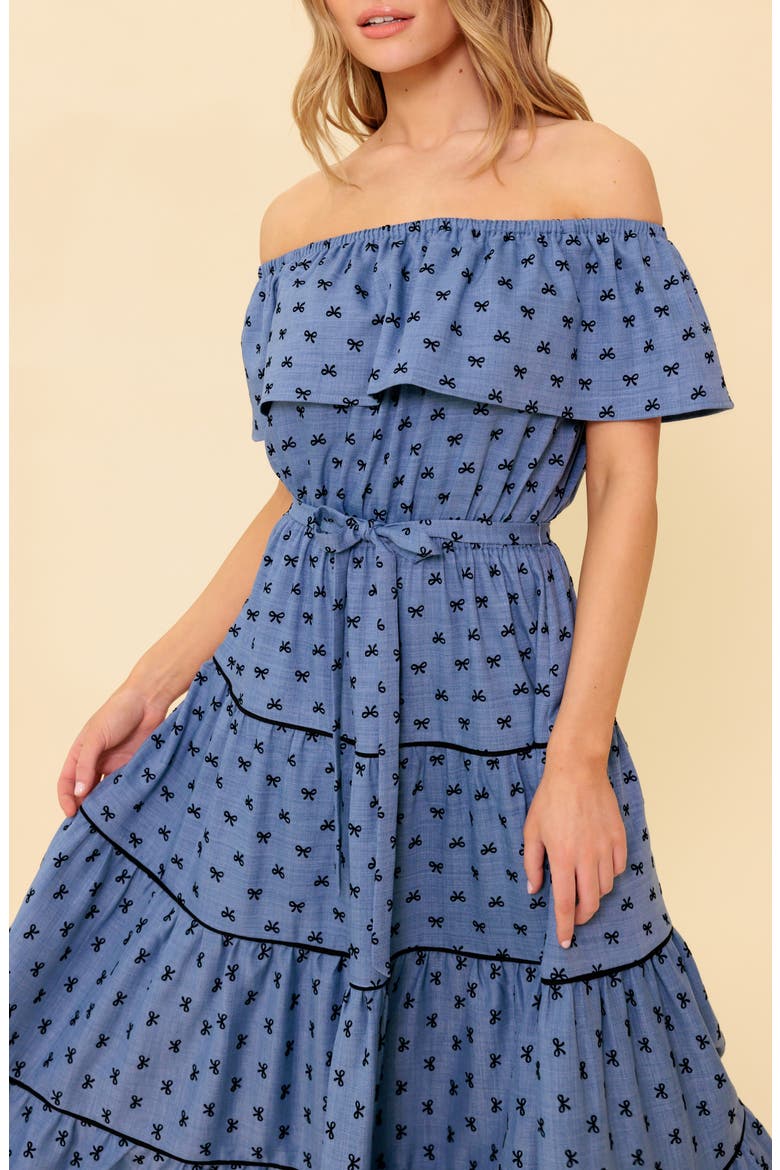 Off the Shoulder Tiered Chambray Maxi Dress, Alternate, color, CHAMBRAY