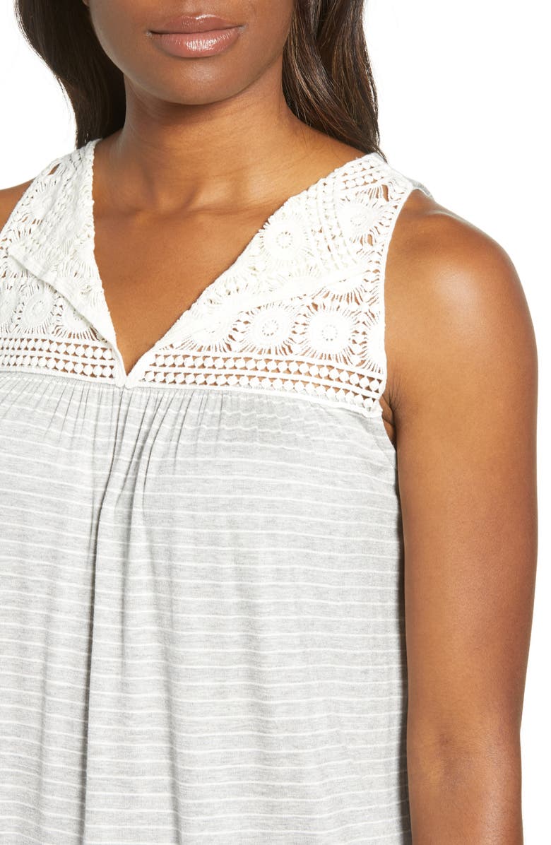 Loveappella Stripe Crochet Yoke Swing Tank Top, Alternate, color,