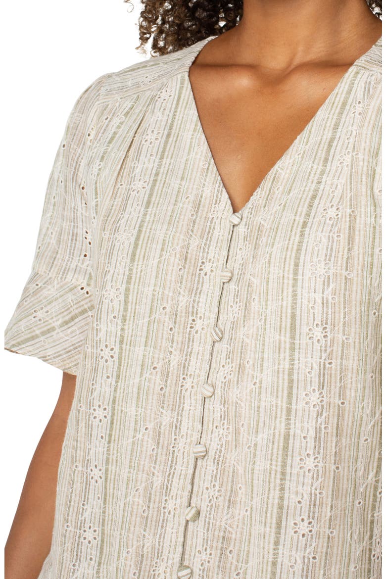 Stripe Eyelet Short Sleeve Button-Up Shirt, Alternate, color, GREEN/TAN STRIPE