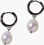 Nickel & Suede Pearl Drop Huggies