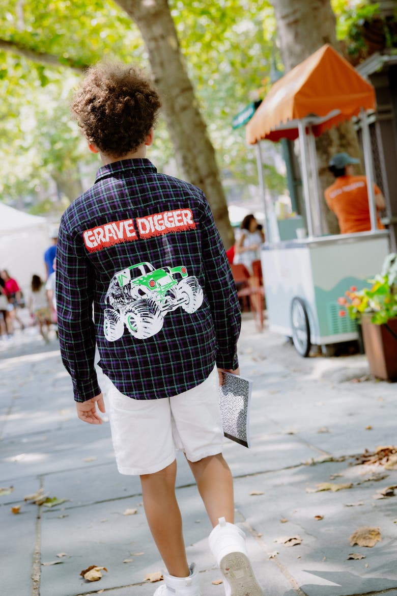 Grave Digger Long Sleeve Button Down Shirt, Alternate, color, Blue