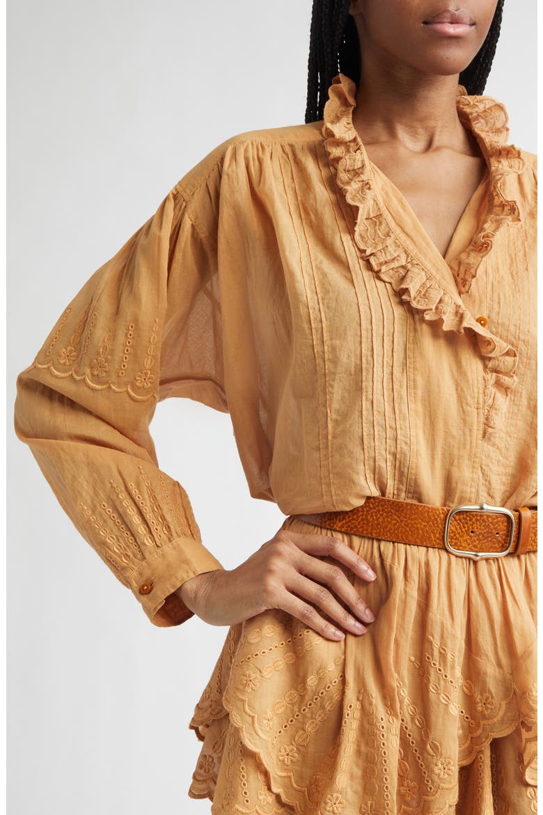 Leota Ruffle Cotton Top, Alternate, color, CARAMEL