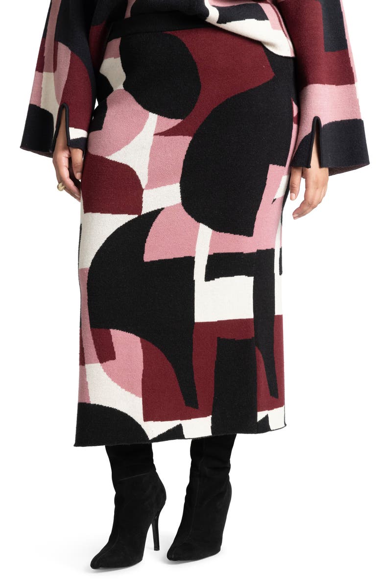 ELOQUII Intarsia Sweater Skirt, Main, color,