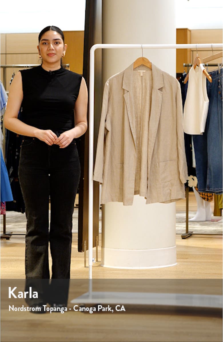 Notch Collar Organic Linen Open Front Blazer, sales video thumbnail