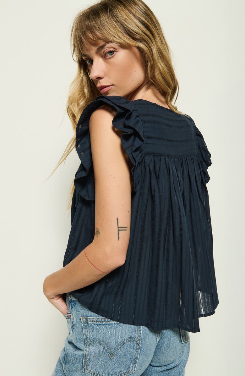 Nation LTD Claudia Ladder Stitch Inset Ruffle Shoulder Cotton Top, Alternate, color, Night Sky