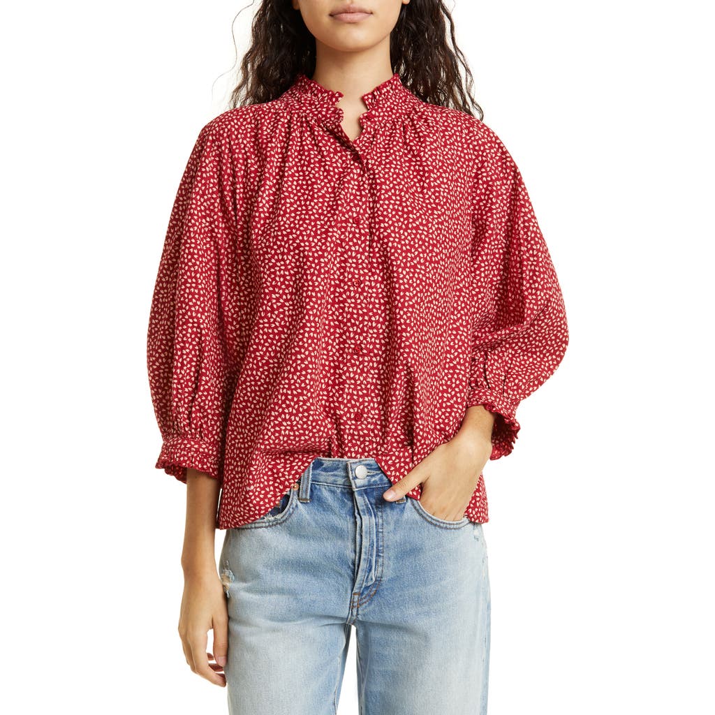 The Great The Boutonniere Printed Blouse In Red Laurel Leaf Print