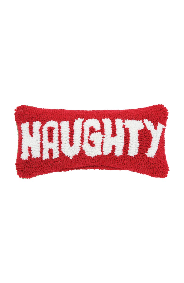 C&F Home "Naughty Nice" Hooked Christmas Mini 2-Piece Accent Pillows Set 6" x 12", Alternate, color, Red