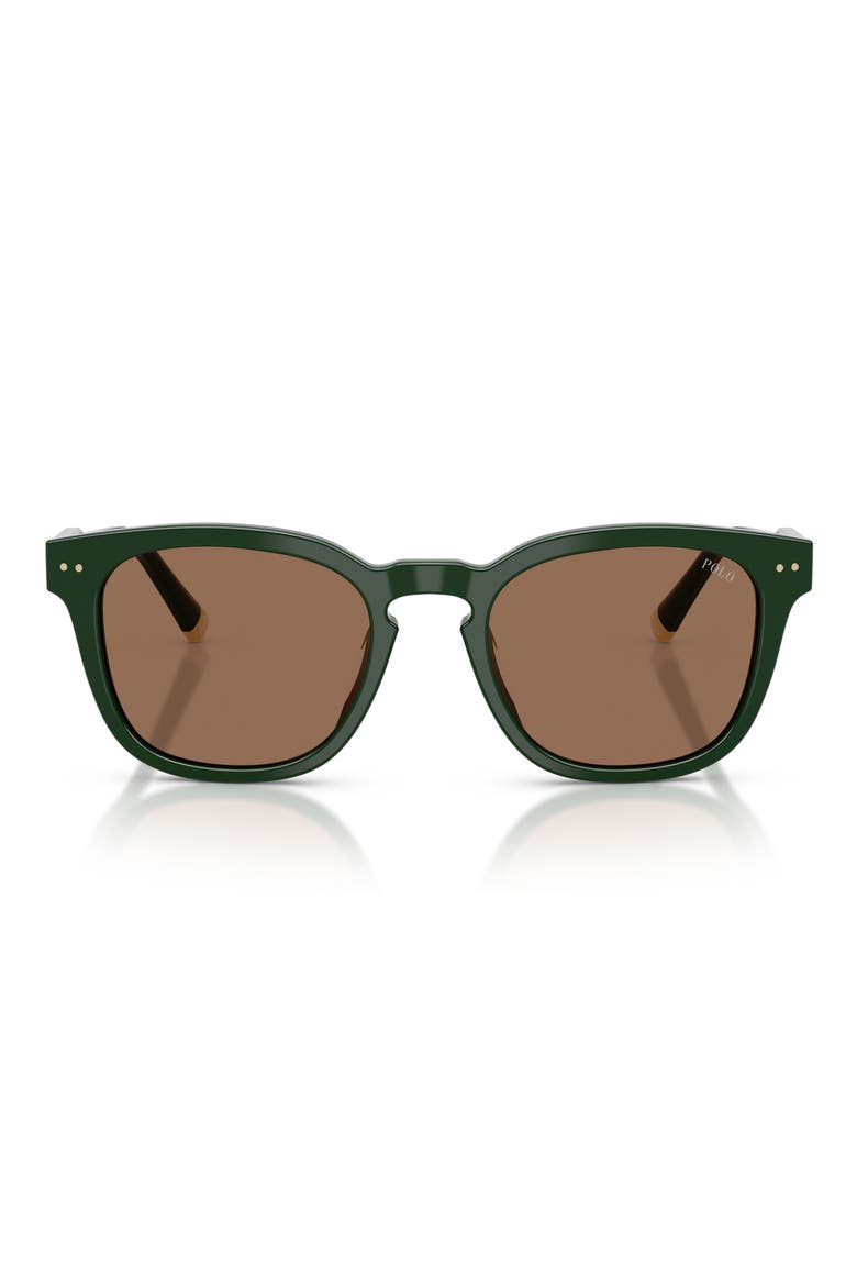 52mm Square Sunglasses, Main, color, SHINY DARK GREEN / DARK BROWN
