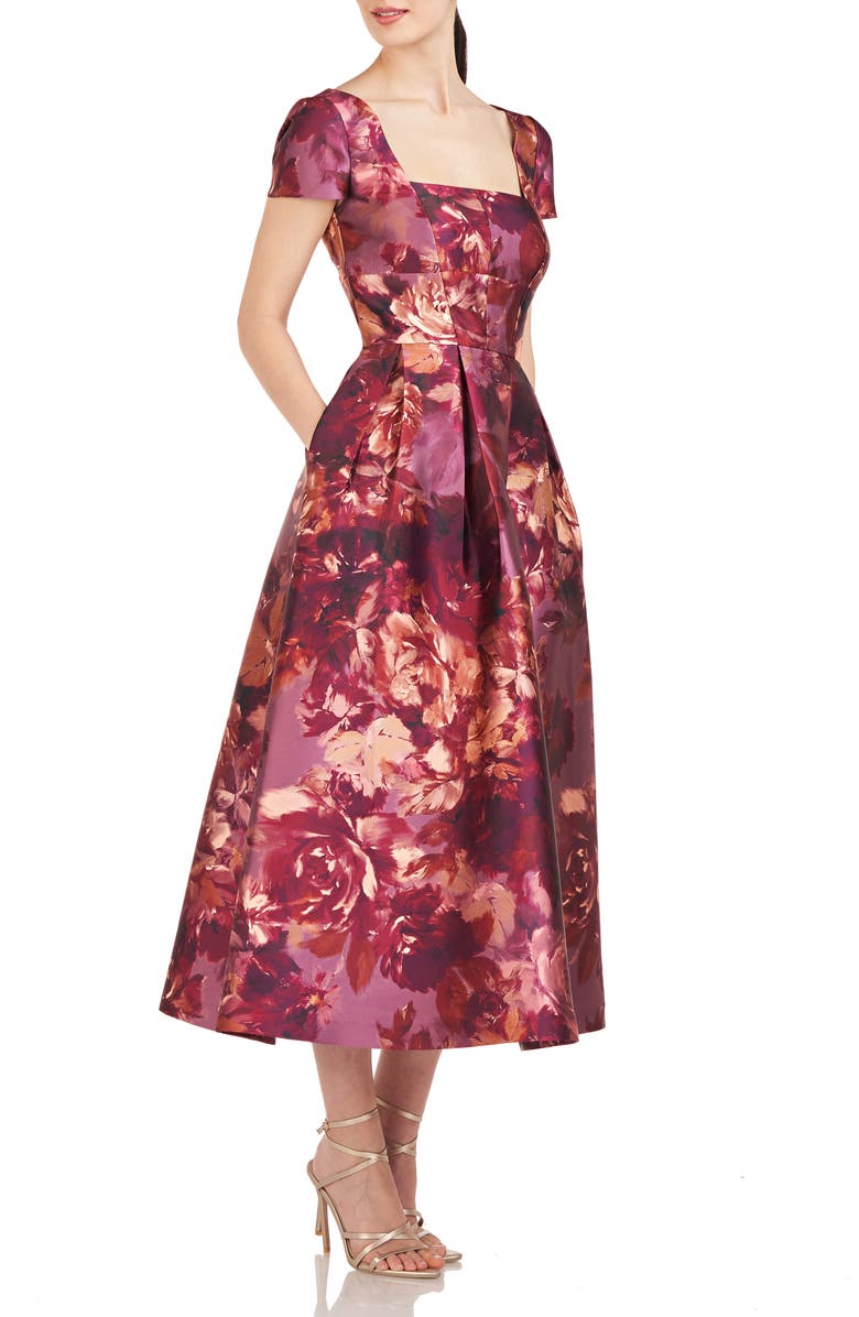 Kay Unger Tierney Floral Midi Dress, Alternate, color, 