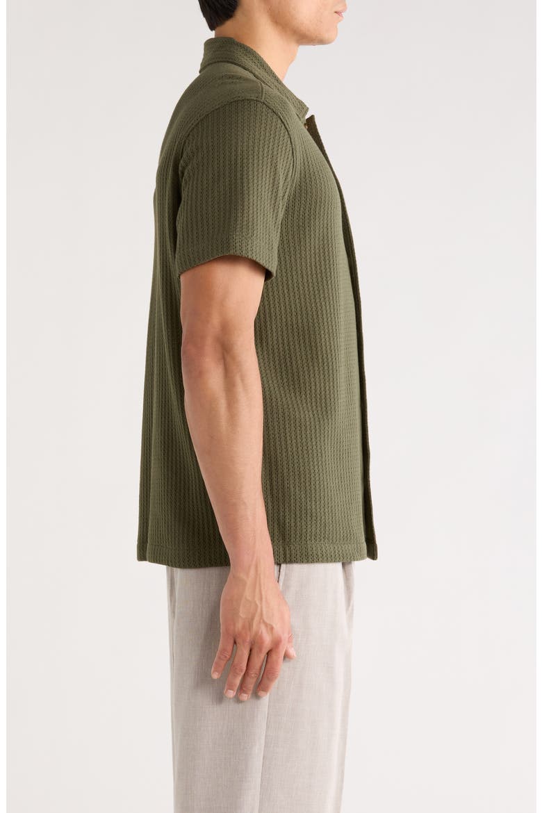 Cotton Blend Pointelle Button-Up Shirt, Alternate, color, COULTER GREEN