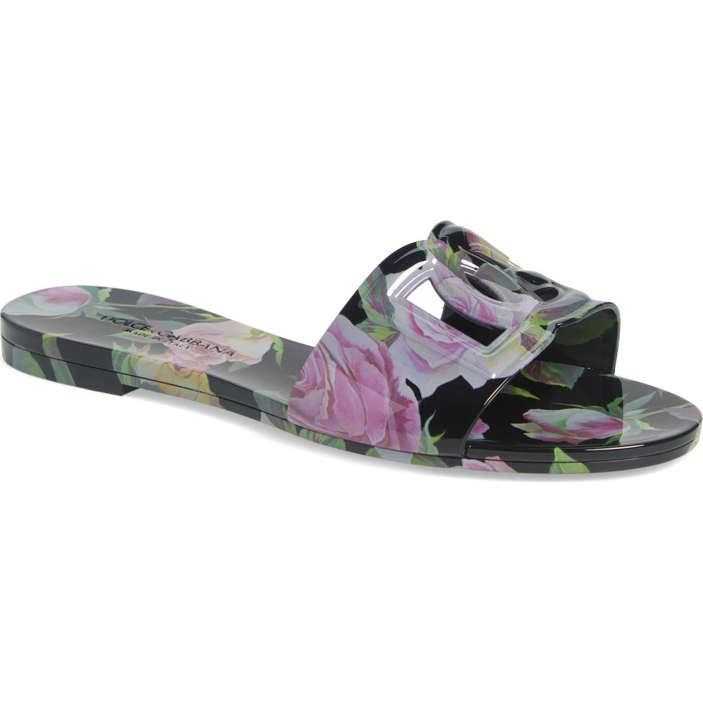Dolce & Gabbana Multicolor Rubber Beachwear Sandals In Rose Rosa Nero