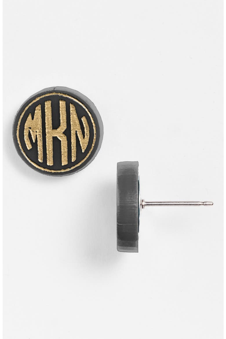 'Chelsea' Small Personalized Monogram Stud Earrings, Main, color, EBONY/ GOLD