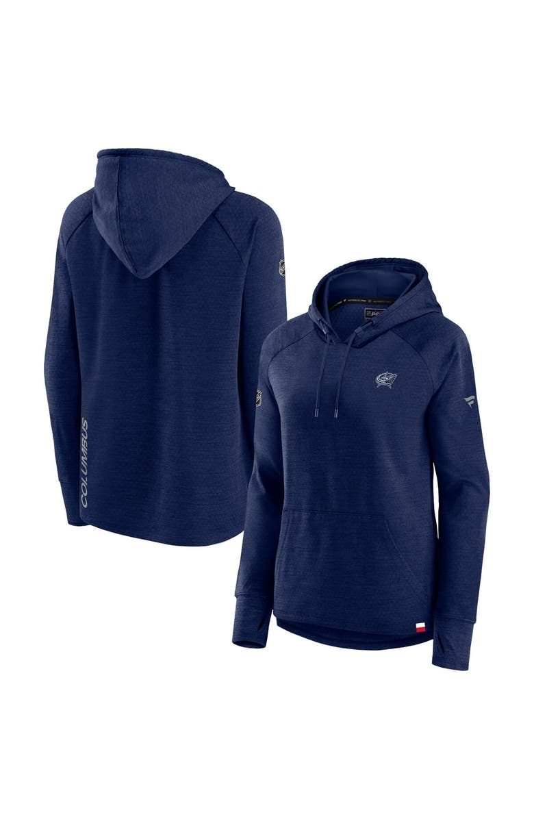 FANATICS Women's Fanatics Heather Navy Columbus Blue Jackets Authentic Pro Pullover Hoodie, Main, color, Heather Navy