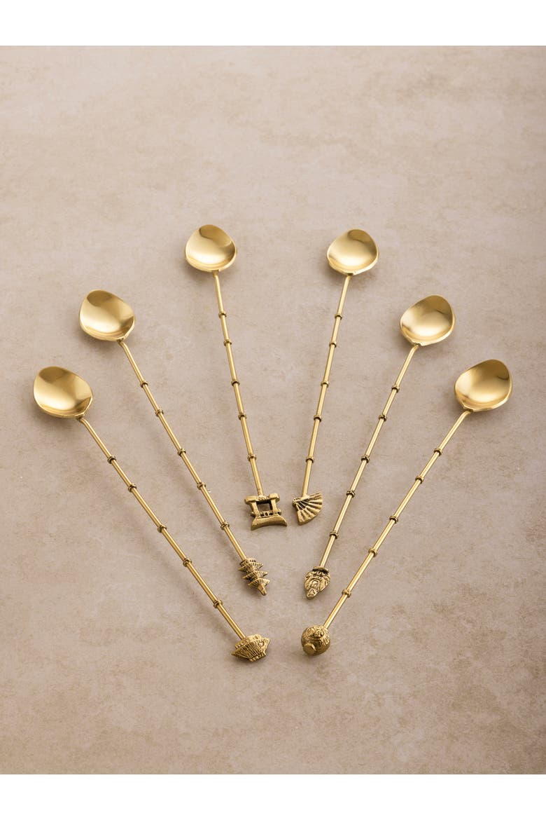 Magnolia Cocktail Stirrers, Set of 6, Alternate, color, Gold