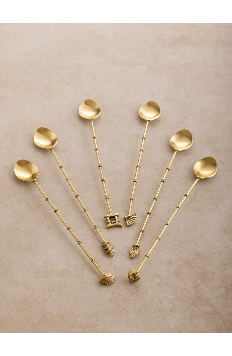 GAURI KOHLI Magnolia Cocktail Stirrers, Set of 6, Alternate, color, Gold