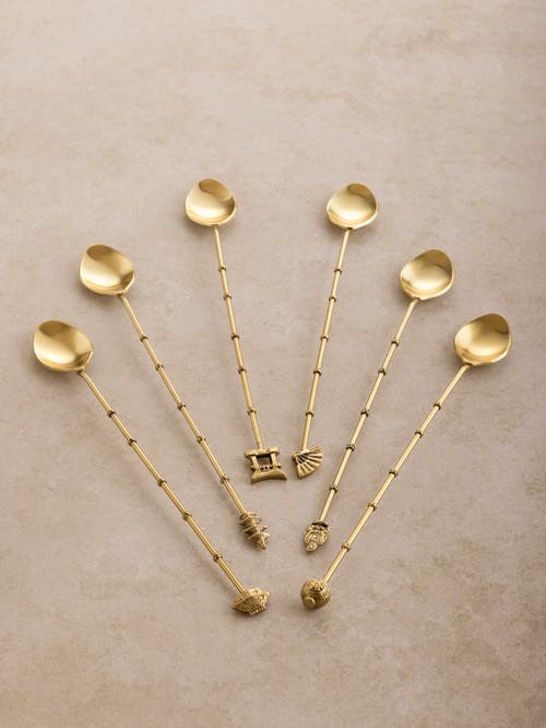 Gauri Kohli Magnolia Cocktail Stirrers, Set Of 6 In Gold