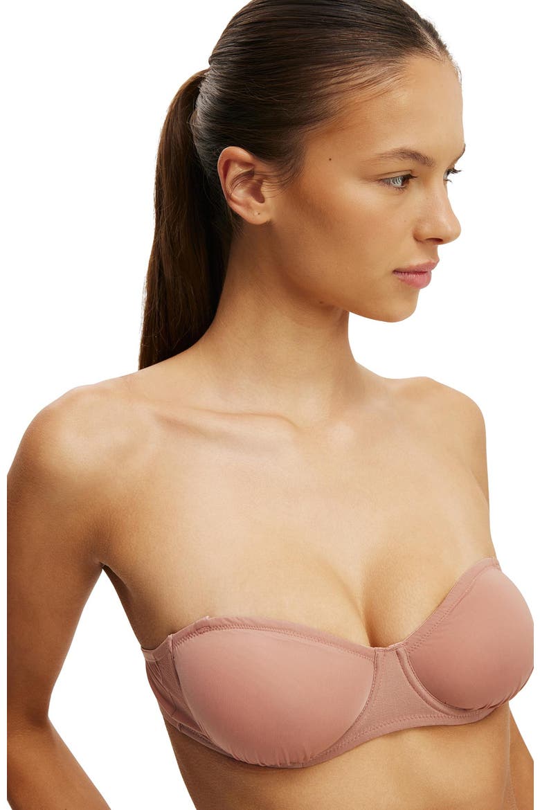 Women's Sheer Strapless Balconette Bra, Alternate, color, Sun Clay