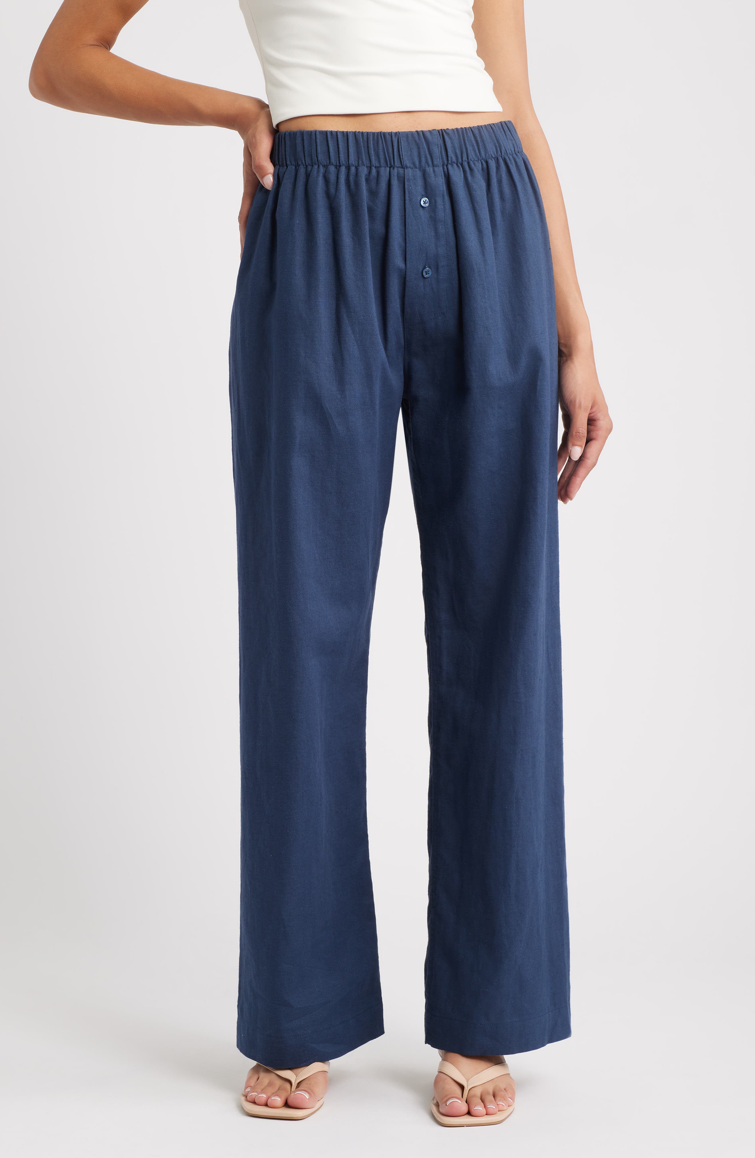 Pull-On Linen & Cotton Wide Leg Pants - image 3